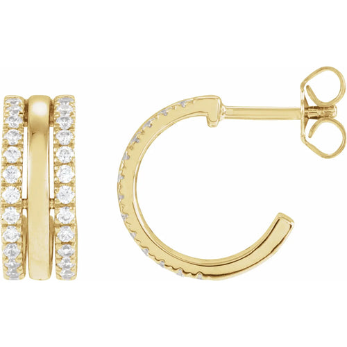 14 Karat Yellow Gold Natural Diamond Hoop Earrings