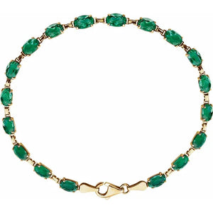 14 Karat Yellow Gold Lab-Grown Emerald Bracelet