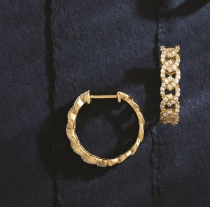 14 Karat Yellow Gold Lab-Grown Diamond Chain Link Hoop Earrings