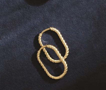14 Karat Yellow Gold Elongated Oval Rope Hoop Earrings