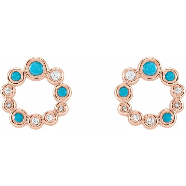 14 Karat Rose Gold Natural Turquoise and Diamond Earrings – London Blue  Jewelers
