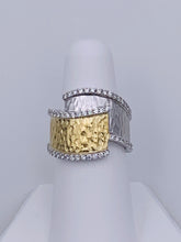 Load image into Gallery viewer, 14 Karat White and Yellow Gold Hammered Diamond Bypass-Style Ring
