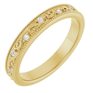 14 Karat Yellow Gold Natural Diamond Floral Accented Band