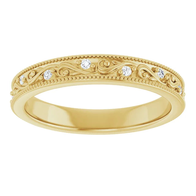 14 Karat Yellow Gold Natural Diamond Floral Accented Band