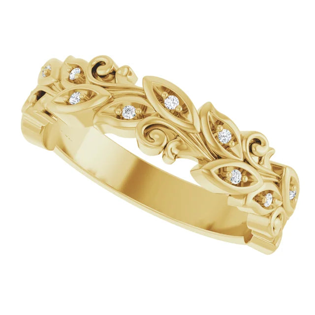 14 Karat Yellow Gold Natural Diamond Floral Band