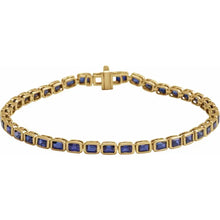 Load image into Gallery viewer, 14 Karat Yellow Gold Lab-Grown Blue Sapphire Line Bracelet
