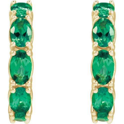 14 Karat Yellow Gold Lab-Grown Emerald Hoop Earrings