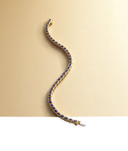 Load image into Gallery viewer, 14 Karat Yellow Gold Lab-Grown Blue Sapphire Line Bracelet
