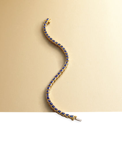 14 Karat Yellow Gold Lab-Grown Blue Sapphire Line Bracelet