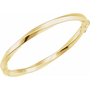 14 Karat Yellow Gold Hinged Twisted 7 Inch Bangle Bracelet