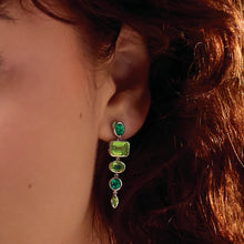 Load image into Gallery viewer, 14 Karat Yellow Gold Natural Peridot and Lab-Grown Emerald Dangle Earrings
