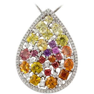 14 Karat White Gold Multi-Color Sapphire and Diamond Necklace