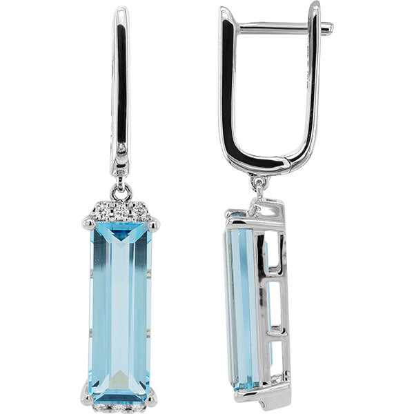 14 Karat White Gold Blue Topaz and Natural Diamond Earrings