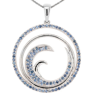 14 Karat White Gold Sapphire Wave Pendant