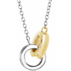 14 Karat White and Yellow Gold Interlocking Circle Necklace