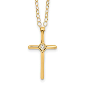 14 Karat Yellow Gold Natural Diamond Cross Necklace