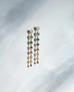 14 Karat White Gold Natural Multi-Gemstone and Natural Diamond Drop Earrings