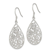 Load image into Gallery viewer, Sterling Silver Polished Fancy Filigree Teardrop Dangle Earrings
