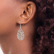 Load image into Gallery viewer, Sterling Silver Polished Fancy Filigree Teardrop Dangle Earrings
