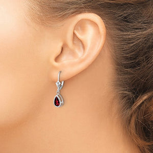 14 Karat White Gold 8 MM x 5 MM Pear Shaped Garnet Leverback Earrings