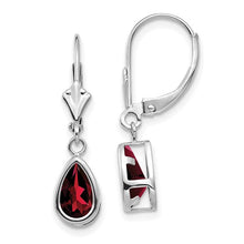 Load image into Gallery viewer, 14 Karat White Gold 8 MM x 5 MM Pear Shaped Garnet Leverback Earrings
