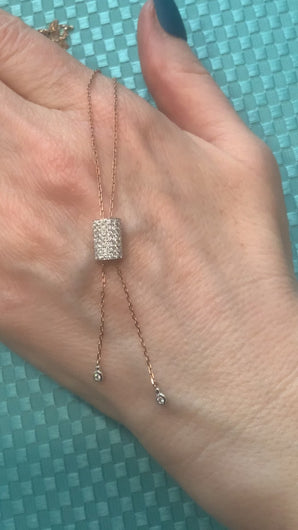 14 Karat Rose and White Gold Lariat-Style Diamond Necklace