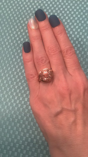 14 Karat Rose Gold Pink Morganite and Diamond Ring