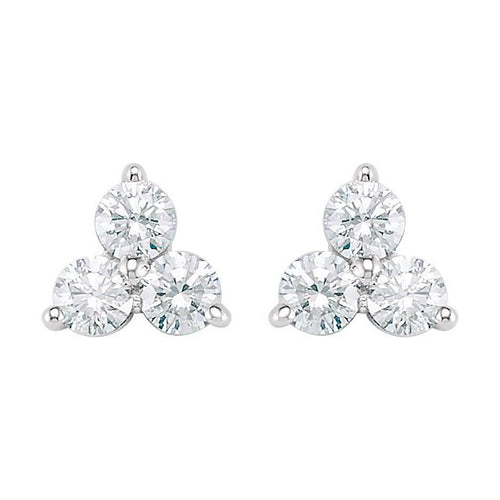 14 Karat White Gold Diamond Three-Stone Earrings