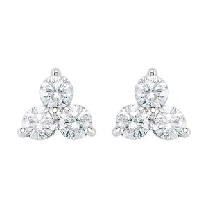14 Karat White Gold Diamond Three-Stone Earrings
