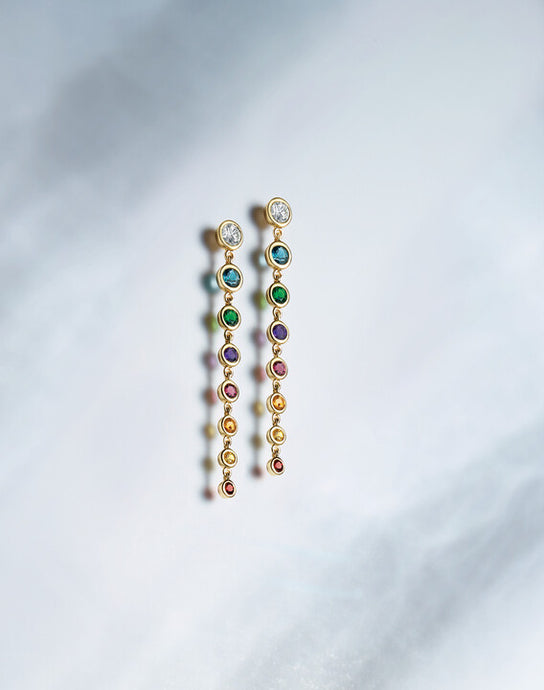 14 Karat Yellow Gold Natural Multi-Gemstone and Natural Diamond Drop Earrings