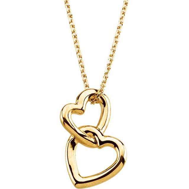 14 Karat Yellow Gold Double Heart Necklace