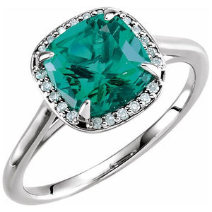 14 Karat White Gold Chatham Created Emerald and Diamond Ring