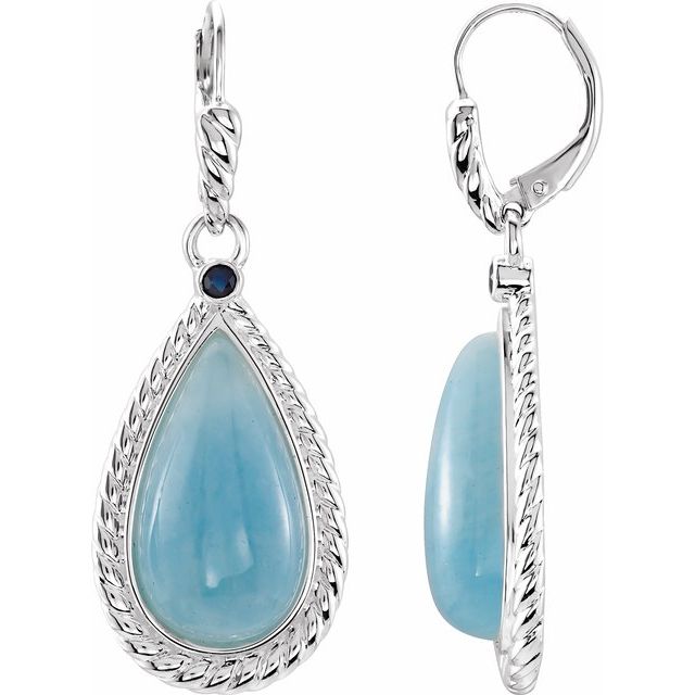 Sterling Silver Milky Aquamarine and Blue Sapphire Earrings