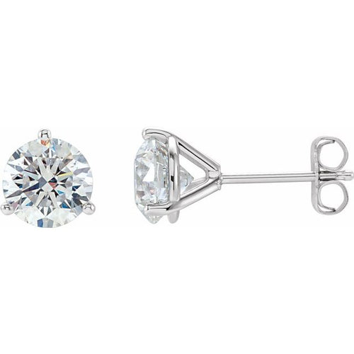 14 Karat White Gold Round 3-Prong Martini Style Diamond Stud Earrings