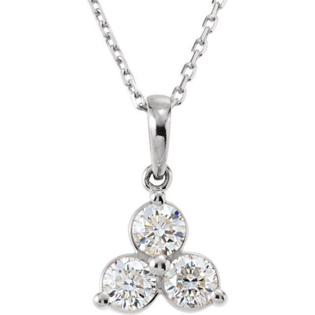 14 Karat White Gold Three Diamond Necklace