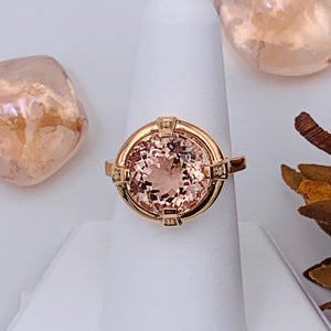 14 Karat Rose Gold Pink Morganite and Diamond Ring