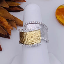 Load image into Gallery viewer, 14 Karat White and Yellow Gold Hammered Diamond Bypass-Style Ring
