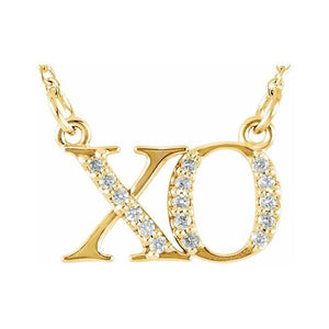 14 Karat Yellow Gold Diamond "XO" Necklace