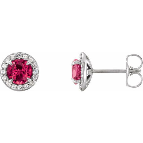 14 Karat White Gold Chatham Created Ruby and Diamond Earrings