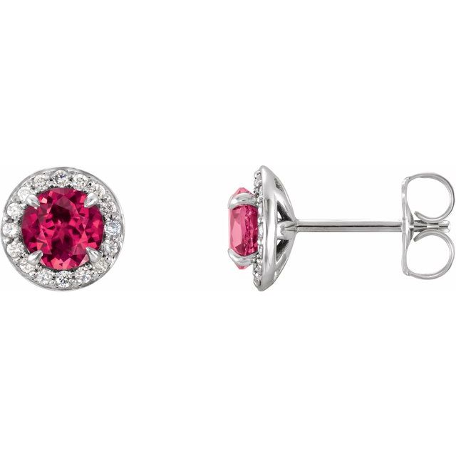 14 Karat White Gold Chatham Created Ruby and Diamond Earrings