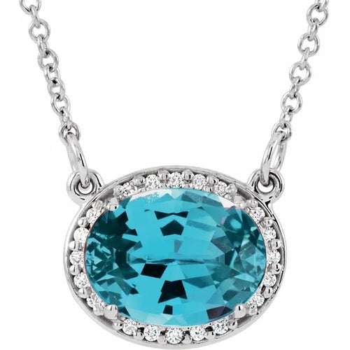 14 Karat White Gold Swiss Blue Topaz and Diamond Necklace