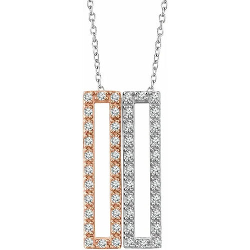 14 Karat White and Rose Gold Diamond Rectangle Necklace