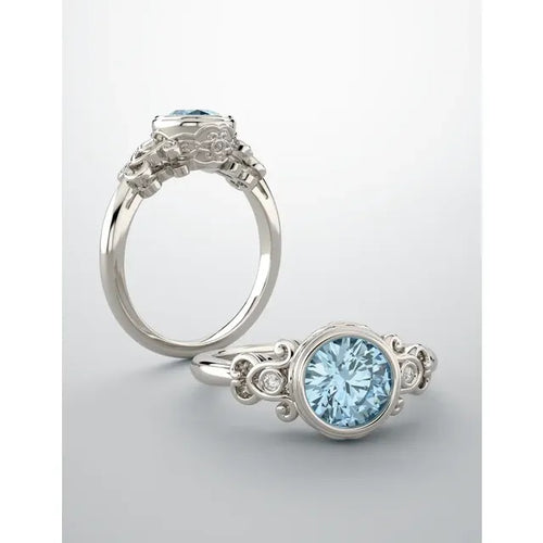 14 Karat White Gold Aquamarine and Diamond Ring