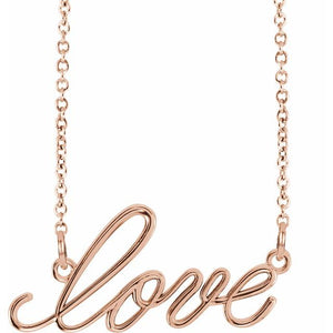 14 Karat Rose Gold "Love" Necklace