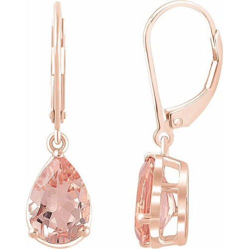 14 Karat Rose Gold Pink Morganite Leverback Earrings