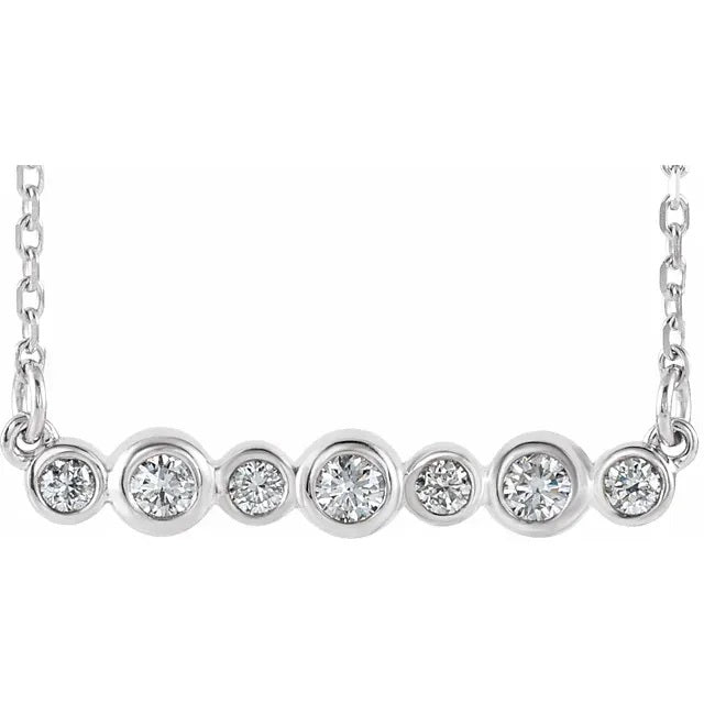14 Karat White Gold Bezel-Set Diamond Bar Necklace