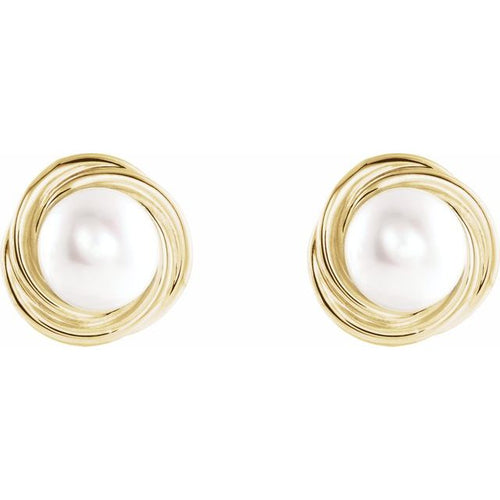 14 Karat Yellow Gold White Akoya Cultured Pearl Earrings