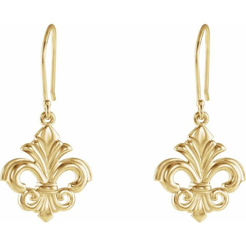 14 Karat Yellow Gold Fleur-de-Lis Dangle Earrings