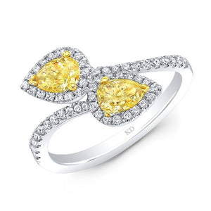 18 Karat White Gold Yellow and White Diamond Bypass Ring