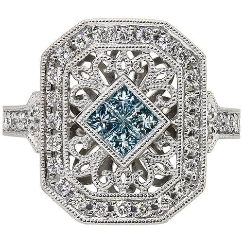 14 Karat White Gold Blue and White Diamond Ring